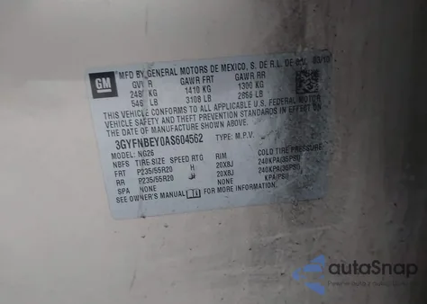 2010 Cadillac Srx Performance Collection from USA, damaged, VIN 3GYFNBEY0AS604562